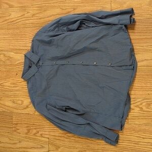 Alfani blue striped long-sleeve stretch cotton blend button down shirt men's XXL